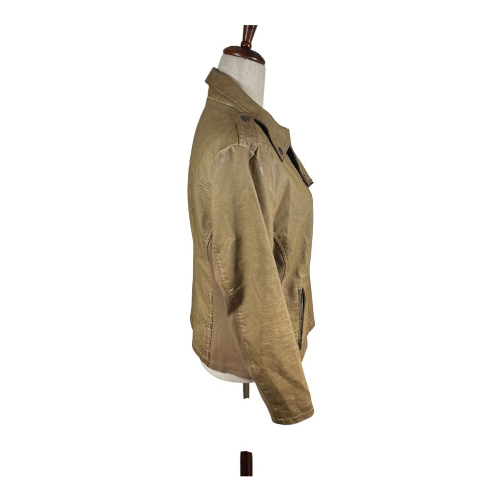 Sebby Faux Leather Moto Jacket XL Taupe Tan w/ Stretch Knit Sides - Picture 4 of 9